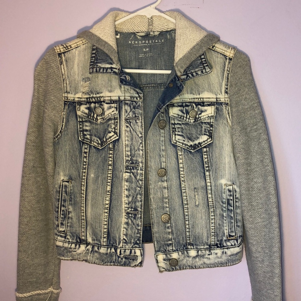 Aeropostale Light Wash Denim Jacket with Hood